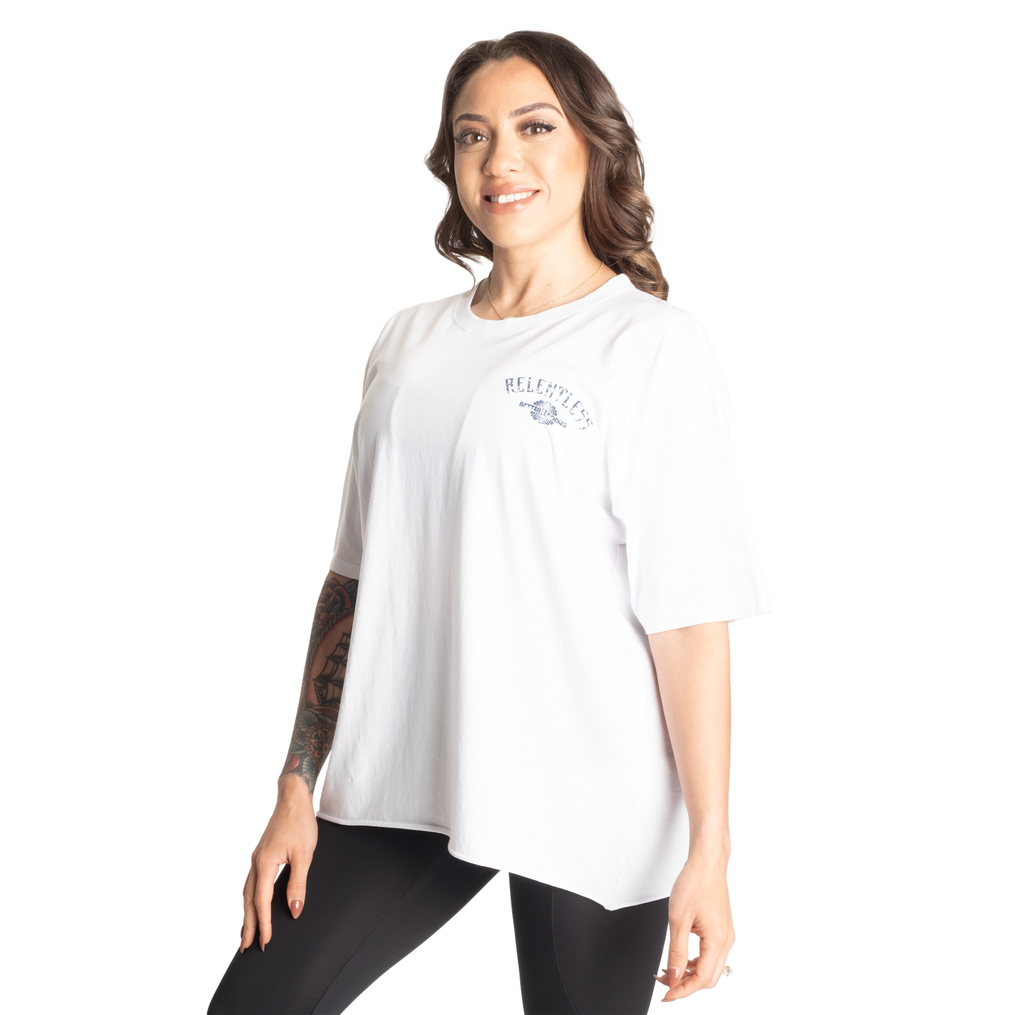 Better Bodies Relentless Oversized Tee, White/Blue