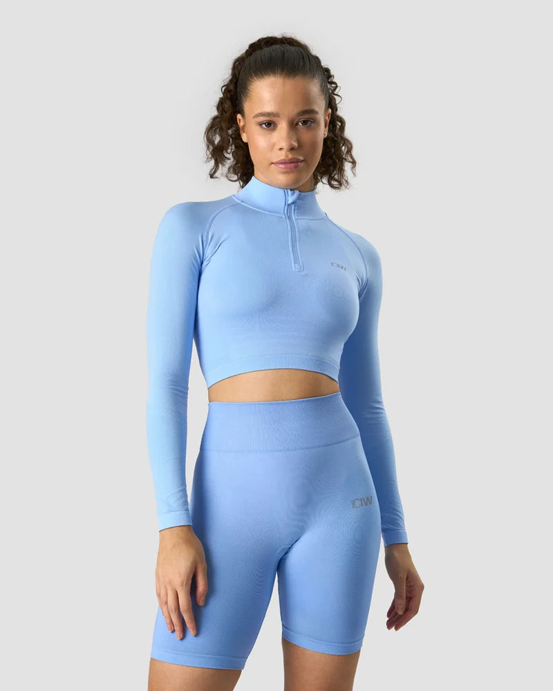 ICANIWILL DEFINE CROPPED 1/4 ZIP DAISY BLUE