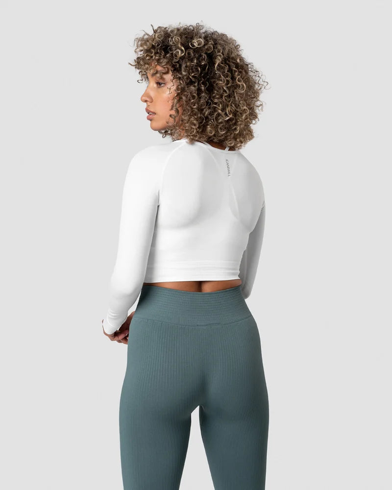 ICANIWILL DEFINE SEAMLESS LS CROP TOP WHITE