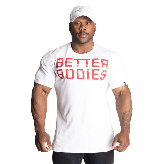 Better Bodies Basic Tapered Tee, White/Red Size XL