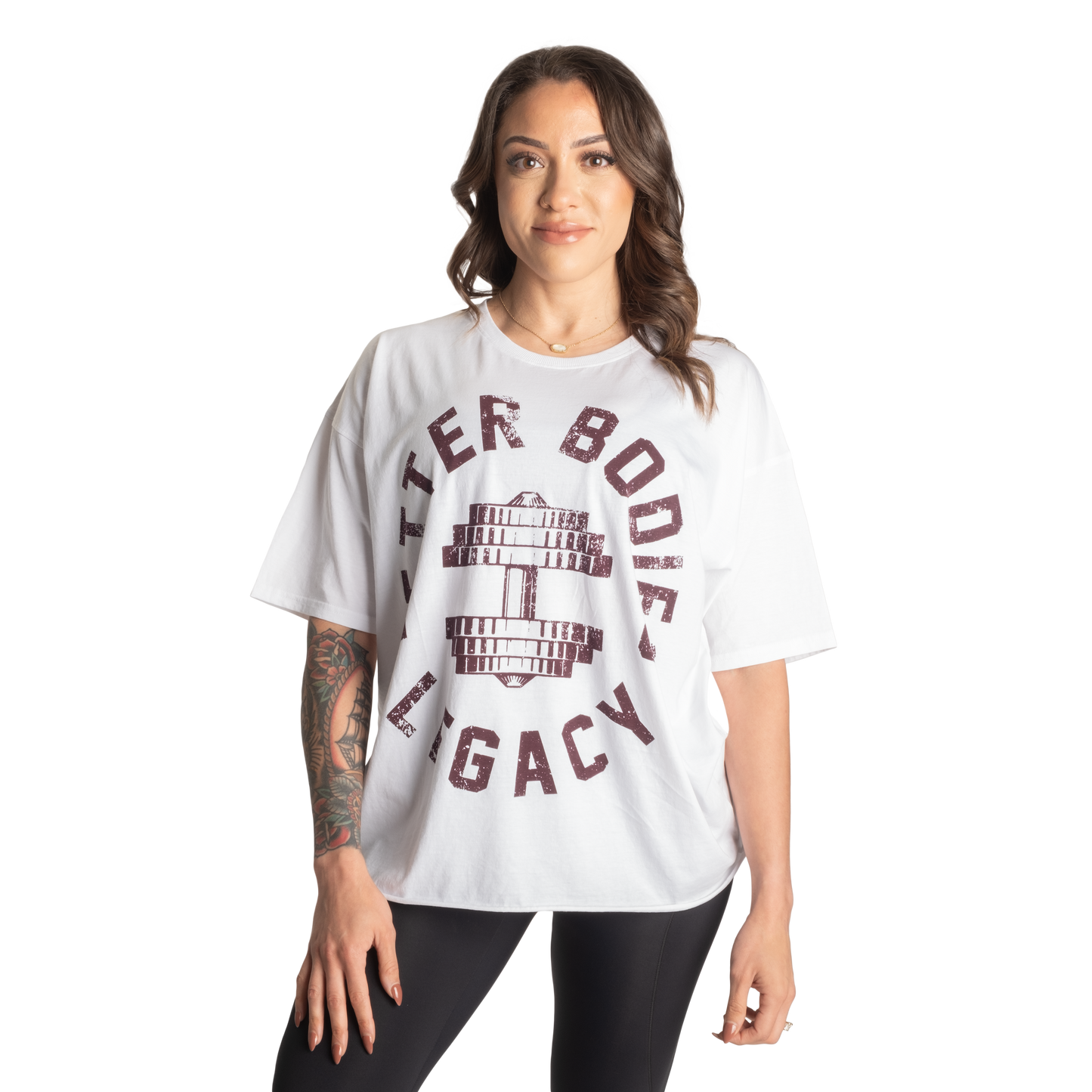 Better Bodies Legacy Oversized Tee, White/Maroon