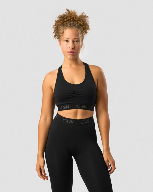 ICANIWILL Define Seamless Logo Scrunch Sports Bra Black