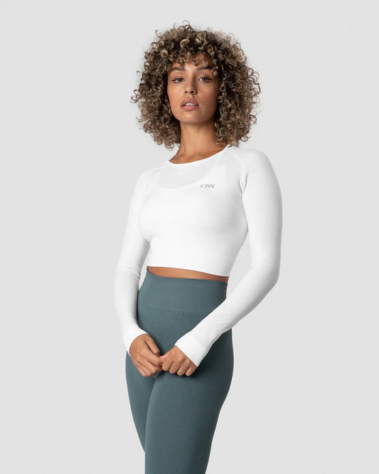 ICANIWILL DEFINE SEAMLESS LS CROP TOP WHITE